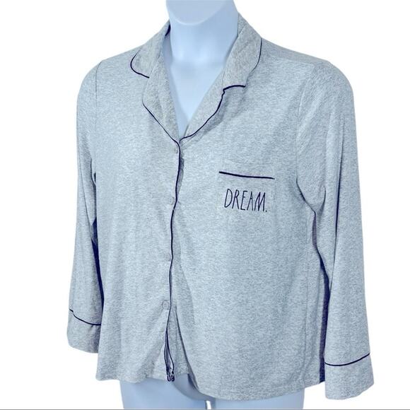 Rae Dunn Dream Heather Gray Long Sleeve Button Front Pajama Shirt Size Large - Picture 12 of 13